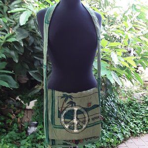 🥳 HOST PICK 🥳 Silly Yeti Peace Purse Crossbody Bag Green Jute OM Wood Keychain